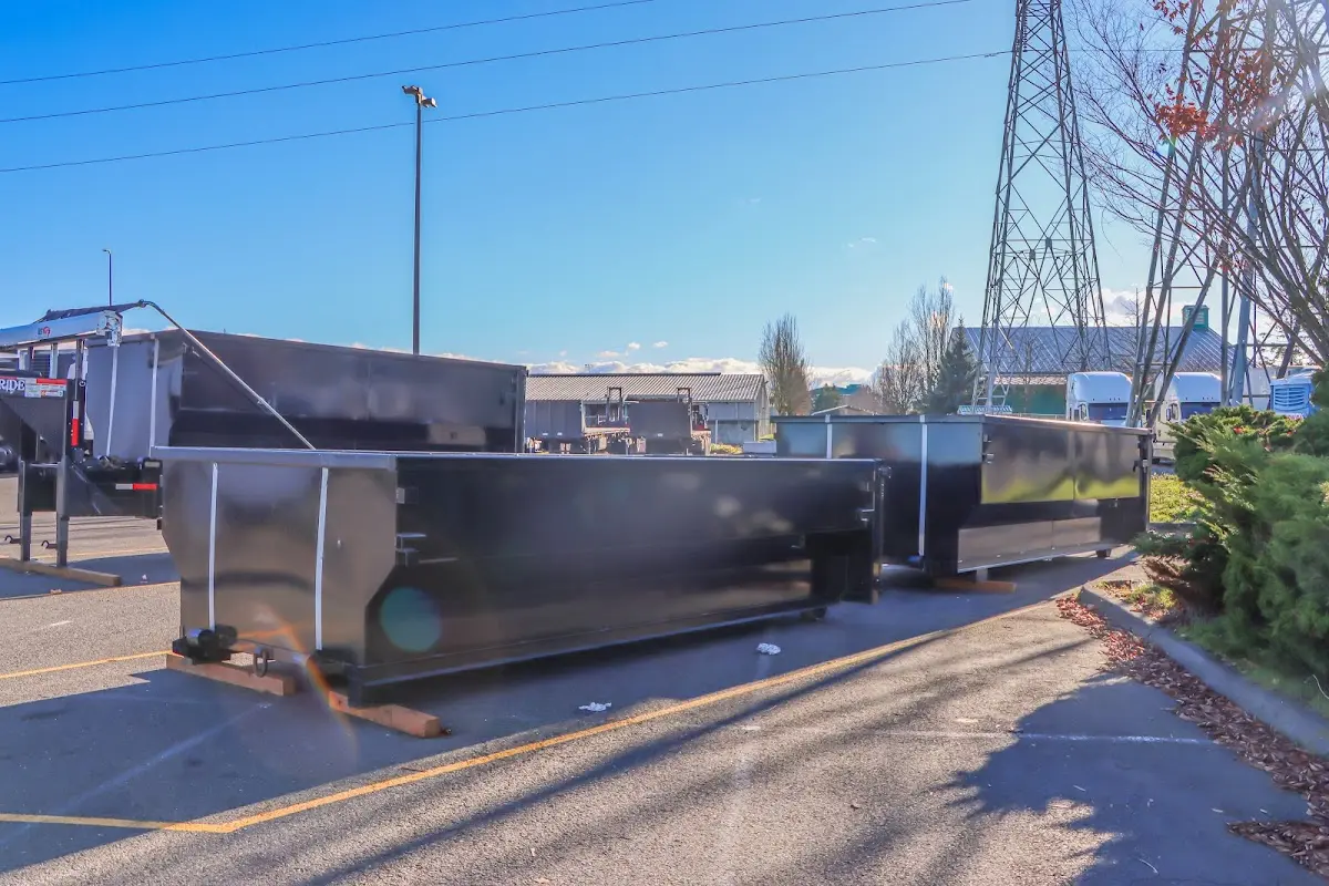 Roll-off dumpster ready for waste disposal at job site for Construction Dumpster Rental in North Fair Oaks